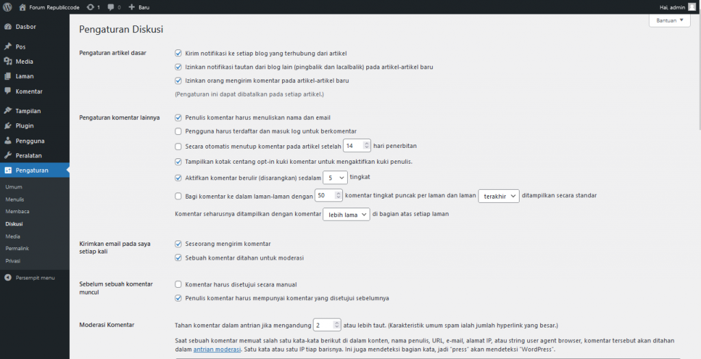 Cara Mengatur Settings di WordPress